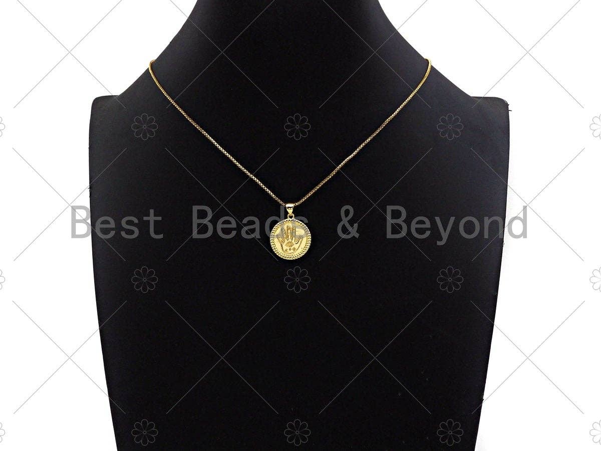 Dainty Gold Evil Eye Hand On Round Coin Shape Charms, Dainty Charms, Gold Pendant, Round Coin Necklace Charms, 18x20mm, Sku#LK170