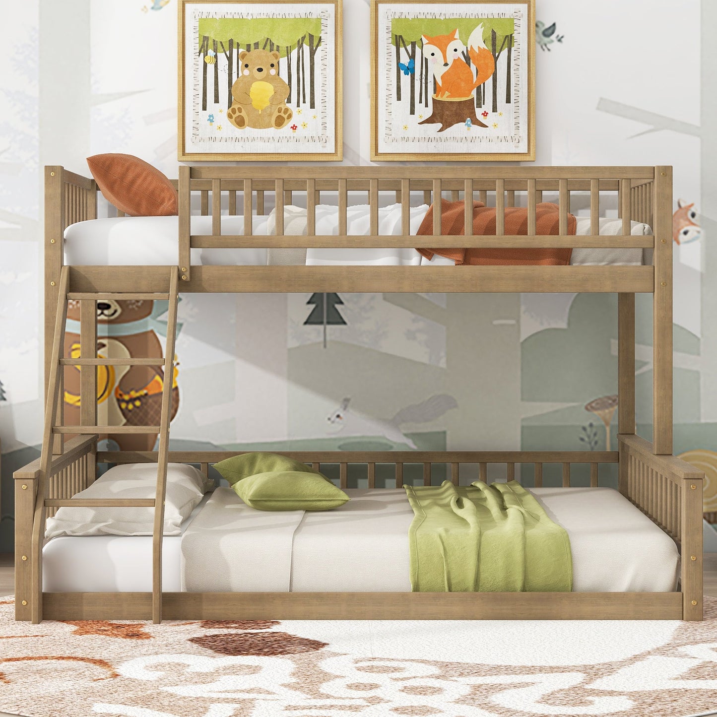 Twin XL Over Queen Bunk Bed with Ladder and Guardrails