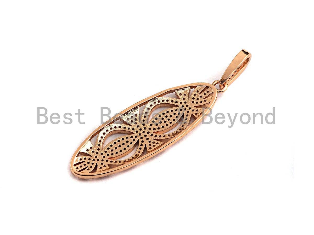 CZ Micro Pave Hollow Out  Long Oval Shaped Pendant/Charm, Cubic Zirconia Pendant Charm,15x46mm,sku#F913