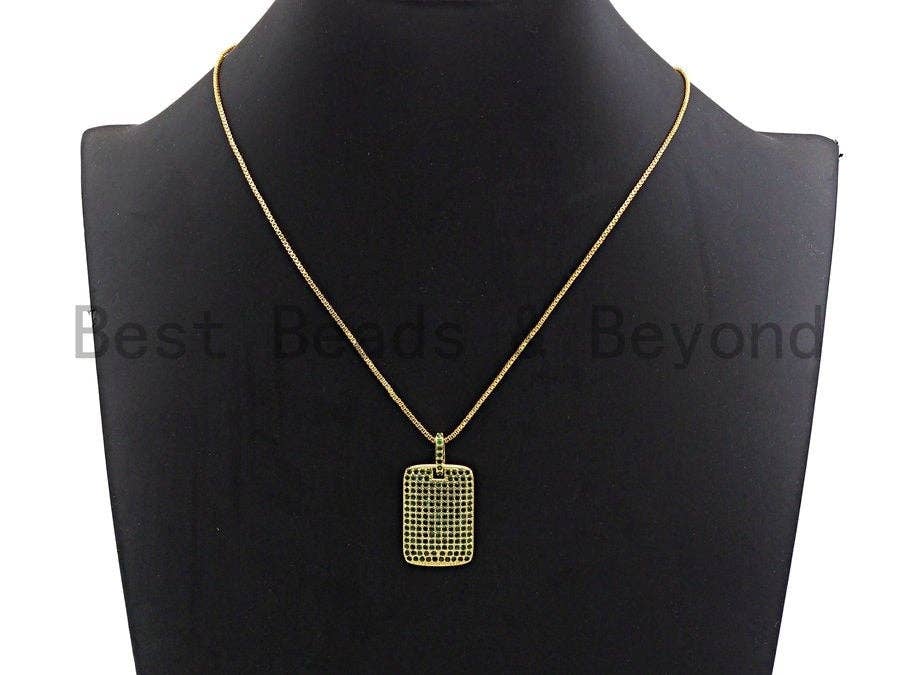 Green CZ Micro Pave Rectangle Tag Pendant/Charm, Cubic Zirconia Pendant, Pave Dog Tag, 18x27mm, sku#X49