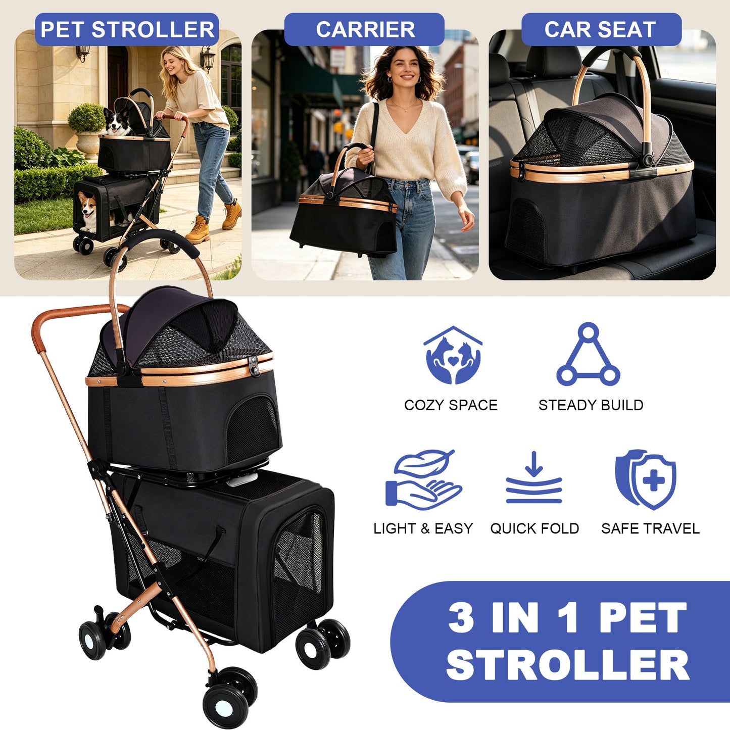 Double Pet Stroller for Dogs and Cats