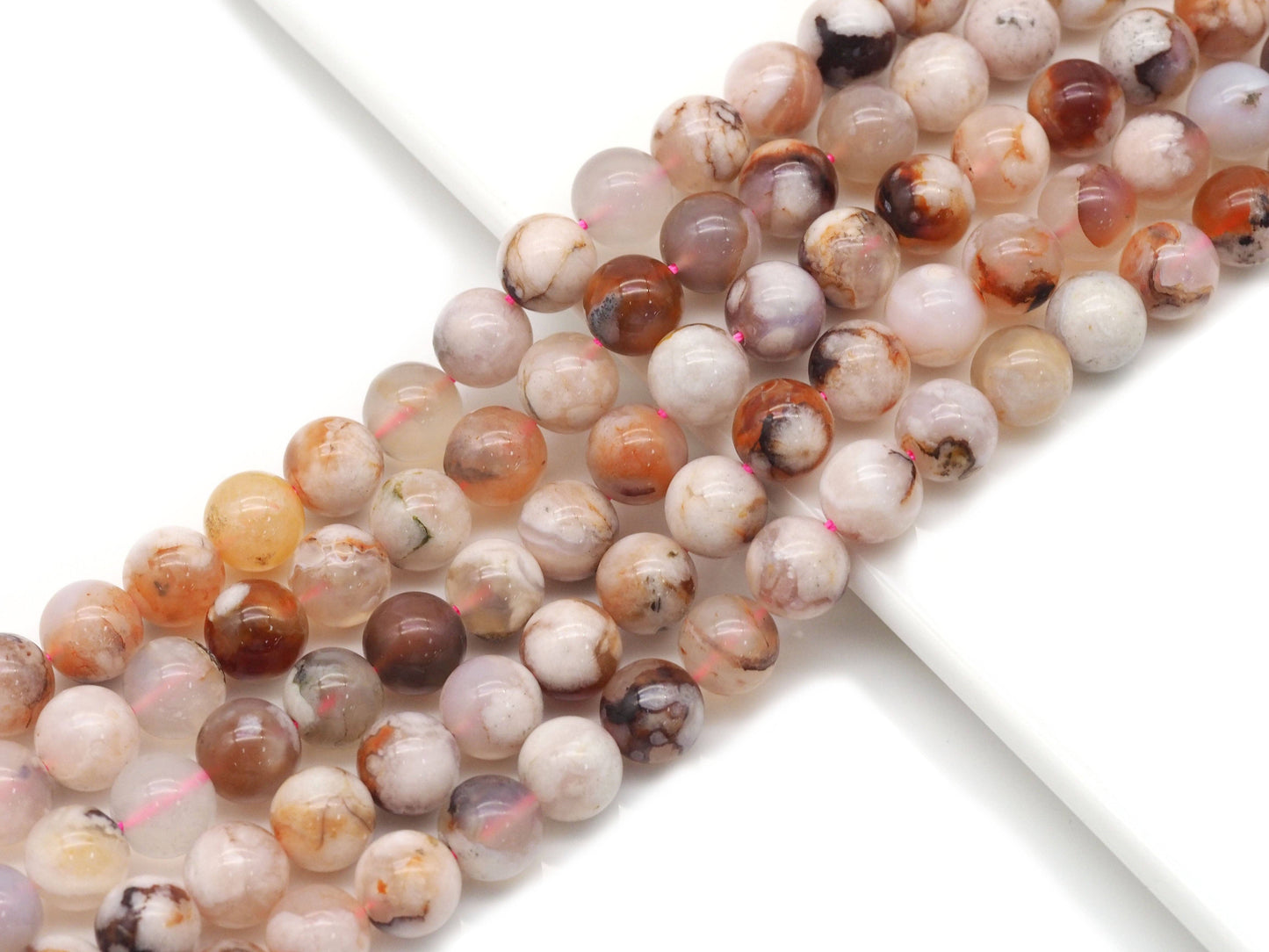 Genuine Cherry Blossom Agate Round Smooth Beads, Sku#U1351