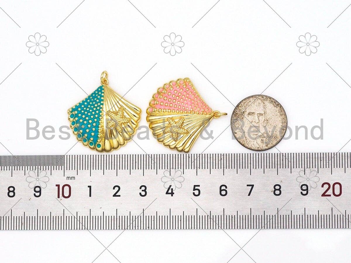 Star on Half Enamel and Half Gold Shell Shape Pendant, 18K Gold Filled Enamel Shell Charm,Enamel Jewelry Findings,28x28mm,Sku#L616
