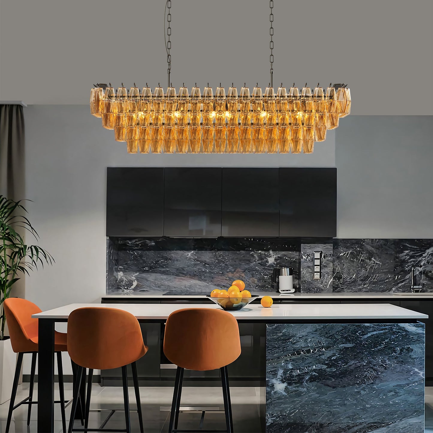 54" Black Rectangular Chandelier