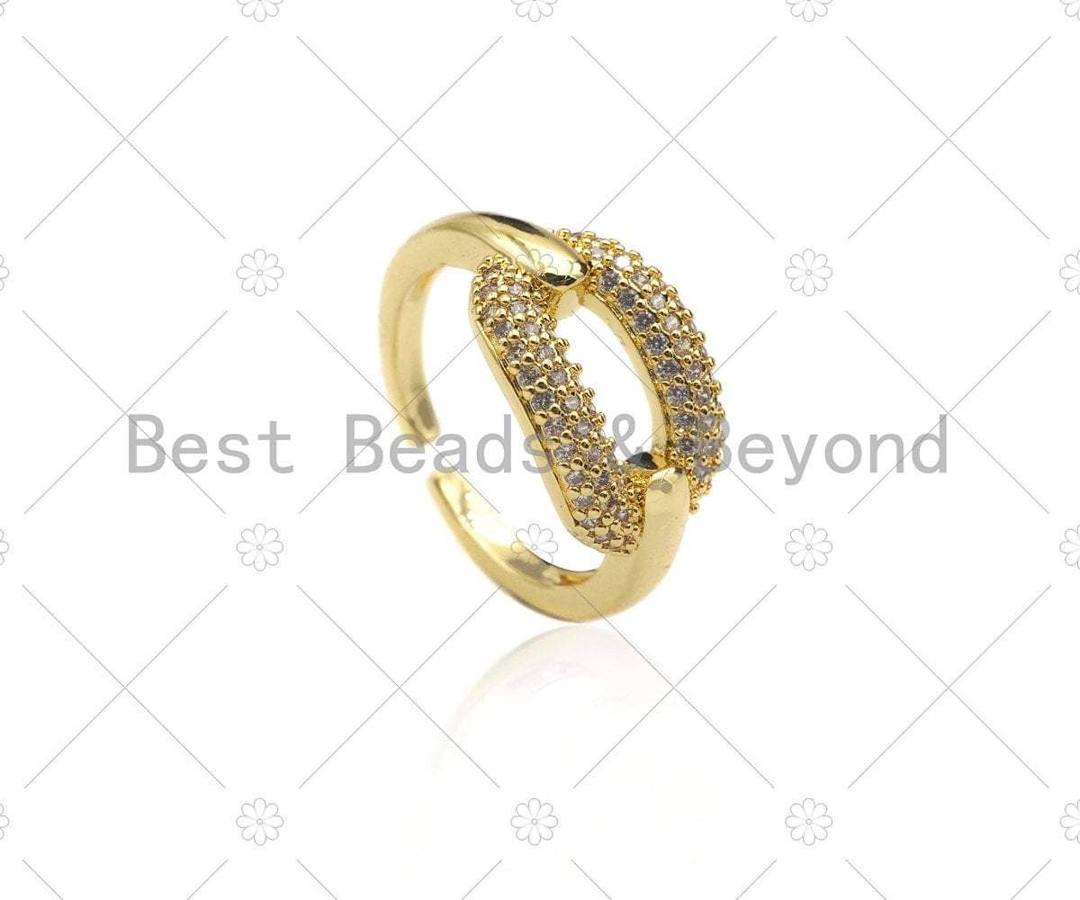 Colorful CZ Oval Link Open Ring, Sku#LD43C
