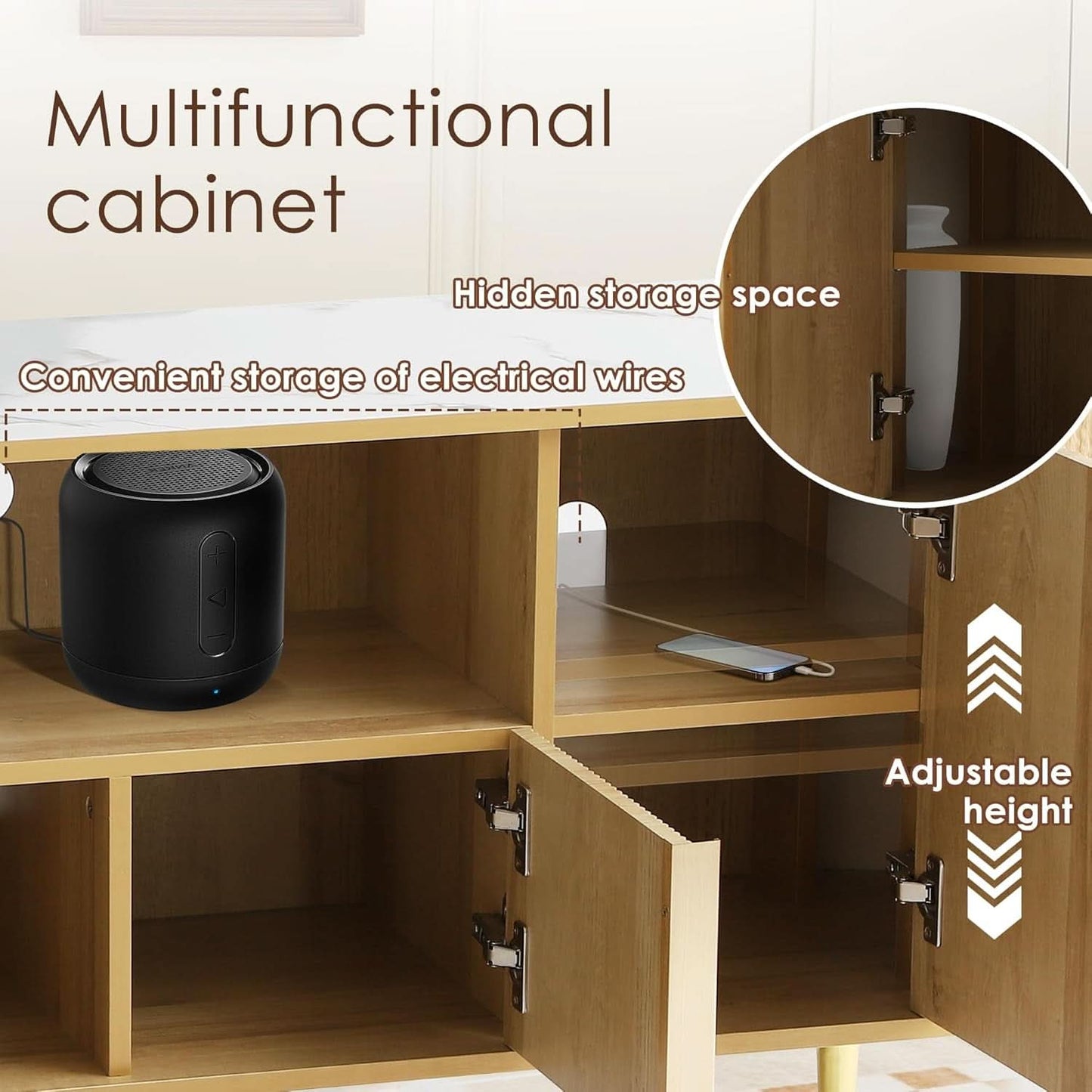 63 Inch Fluted TV Entertainment Console With Integrated Storage