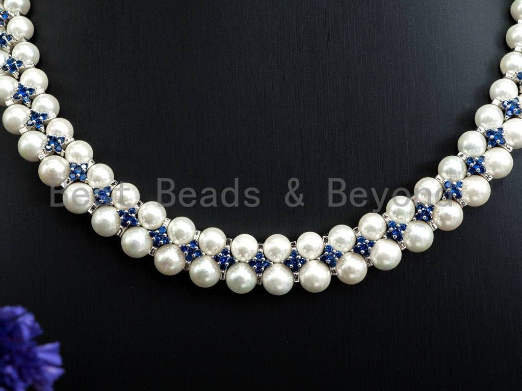 White Pearl Cubic Zirconia Necklace Bracelet Set, P18