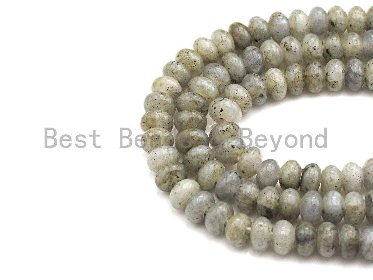 2mm Large Hole Natural Labradorite Beads, Rondelle Smooth 6x10mm/5x8mm, 8" Long Strands, sku#U721