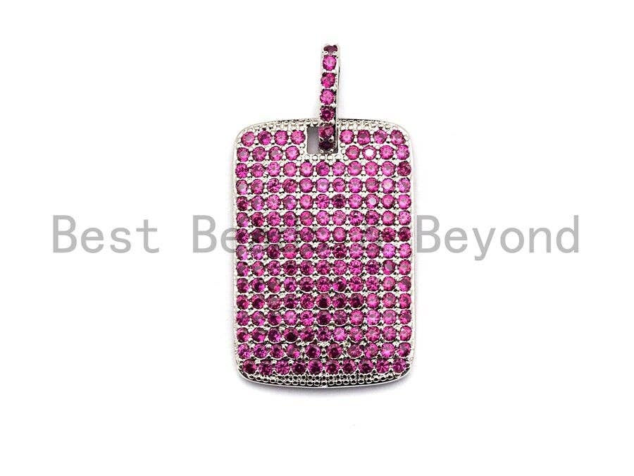 Fuchsia CZ Micro Pave Rectangle Pendant/Charm, Cubic Zirconia Pendant, Pave Dog Tag, 18x27mm, sku#X48