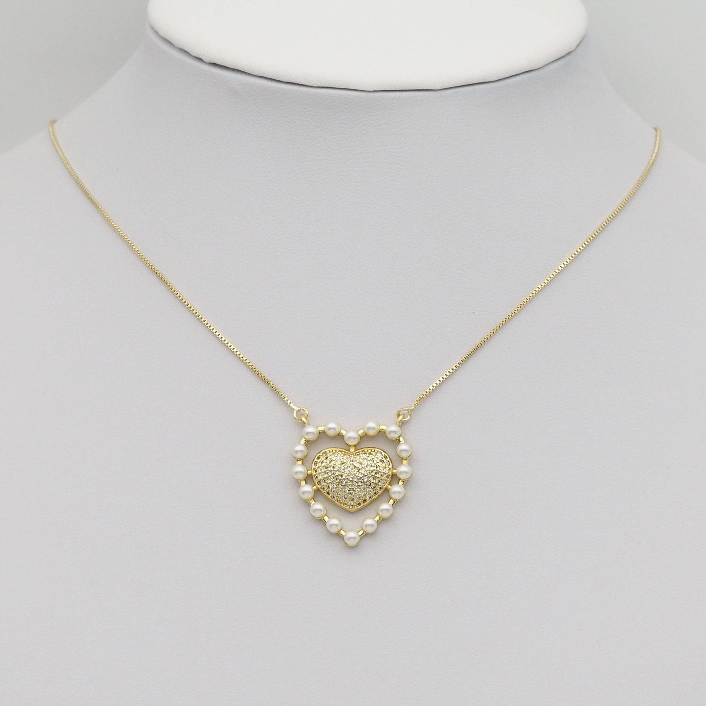 Gold CZ Pearl Edge Heart Pendant, Sku#LK883