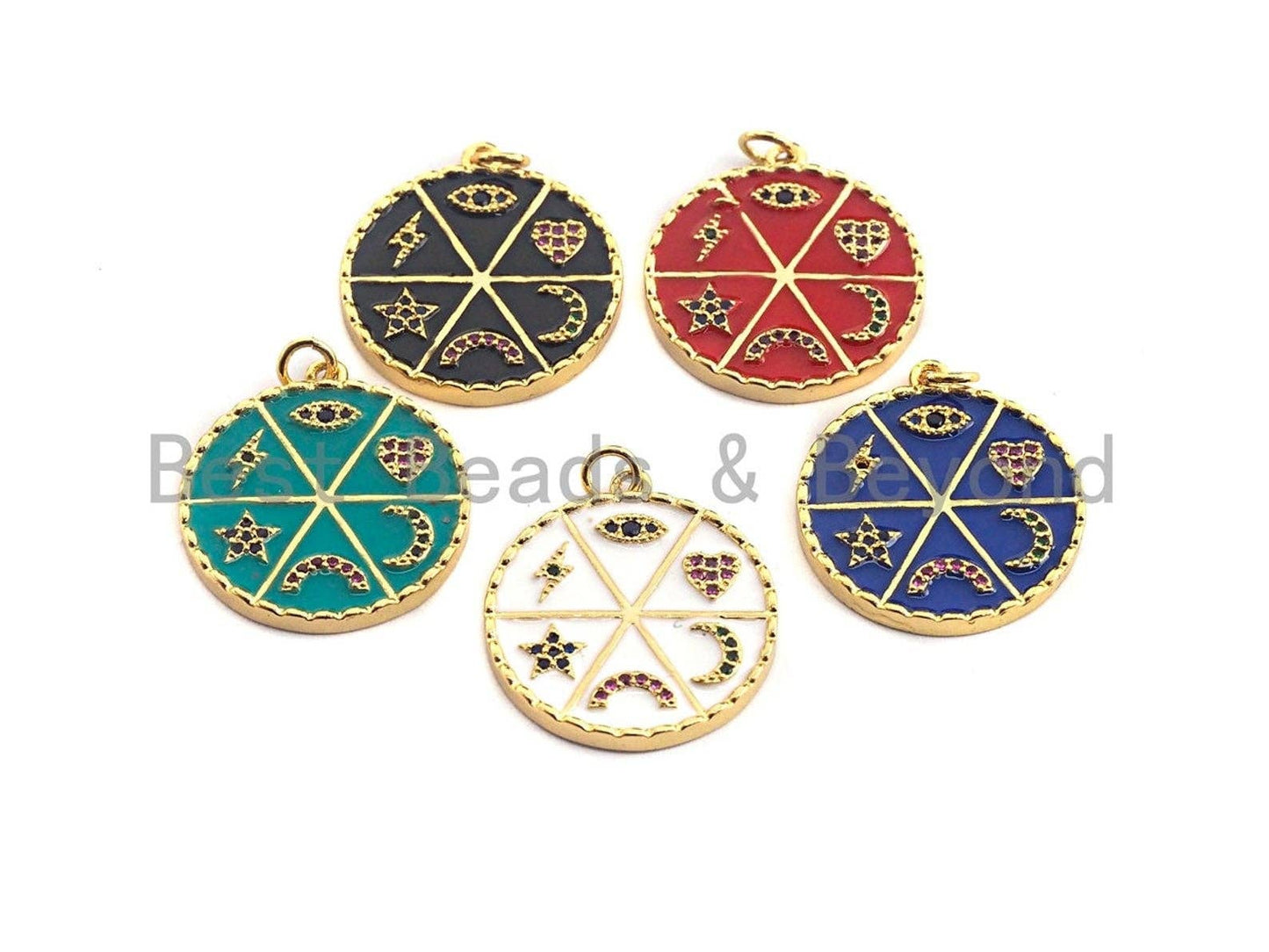 CZ Pave CZ White Enamel Moon Star Heart Eye Rainbow Charms Pendant, Enamel Pendant,Round Enamel, Oil Drop jewelry Findings, 24x22mm,sku#Z368