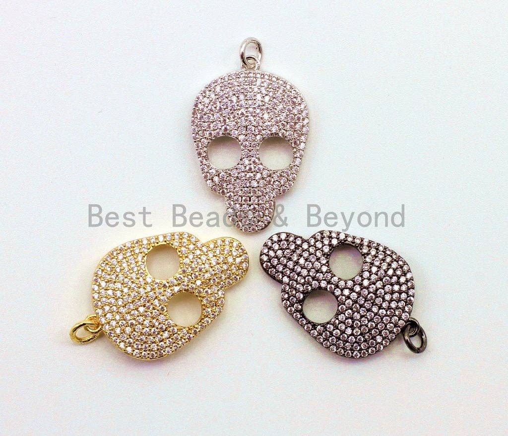 CZ Micro Pave Skull Charm Beads, Cubic Zirconia Charms, CZ Hollow Pendant for Bracelet/Necklace, Halloween Pave,18x31mm, sku#F41/F381/BY006