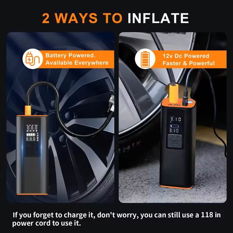Compresseur d'air gonfleur de pneus portable – Pompe à air numérique 150 PSI avec lumière pour voiture, vélo et moto