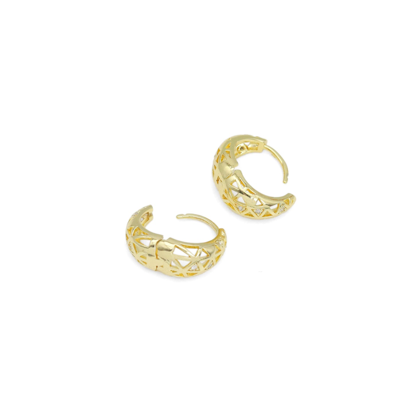 Gold Silver Diamond oval Cage Huggie Earrings, Sku#A233