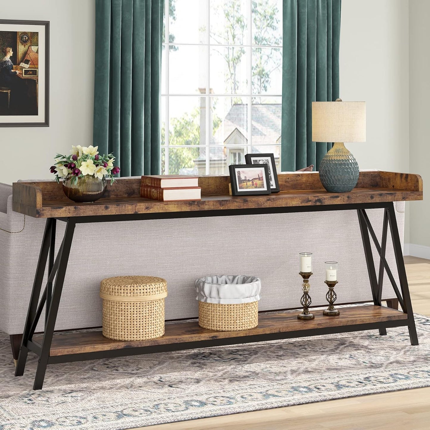 70.9" Extra Long Industrial Console Table, Rustic