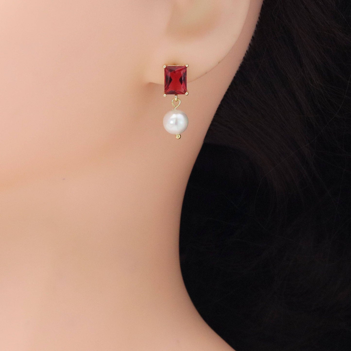Rectangle Crystal Pearl Earrings, Sku#ZX209