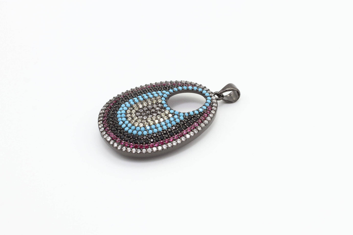 CZ Micro Pave Round Go-Go Evil Eye Pendant, Cubic Zirconia Pendant,23x37mm, sku#F8C