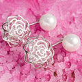 18K White Gold Plated Shell Pearl and Swarovski Elements Earrings