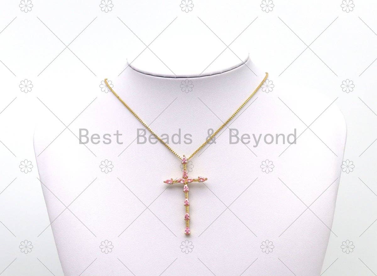 Pink CZ Cross Charm, Sku#LK540