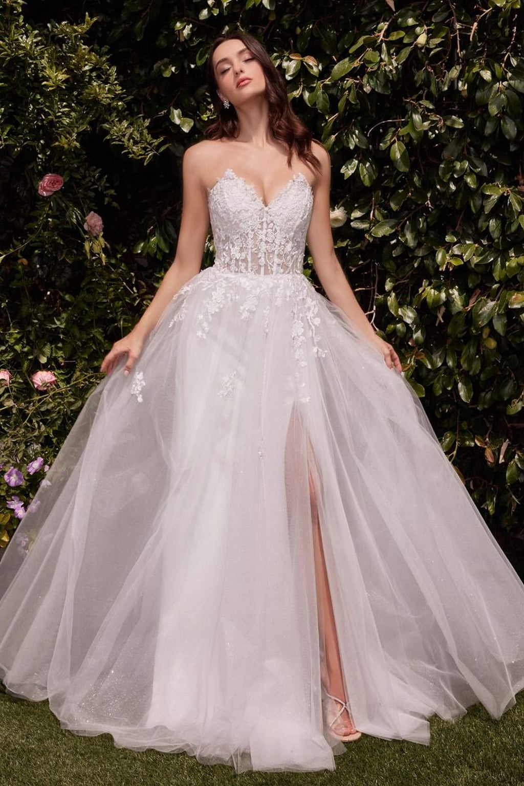 Ladivine C148W Strapless A-Line Lace & Tulle Wedding Dress