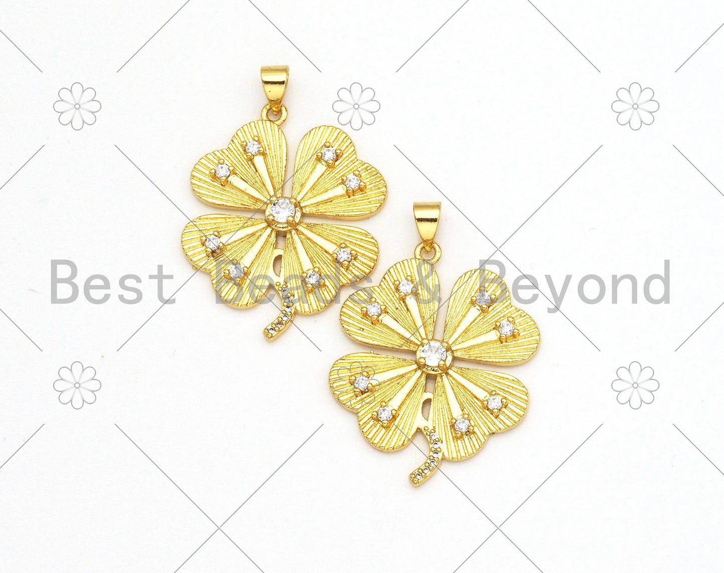 CZ Micro Pave Clover Shamrock Shape Pendant/Charm, Sku#LK374