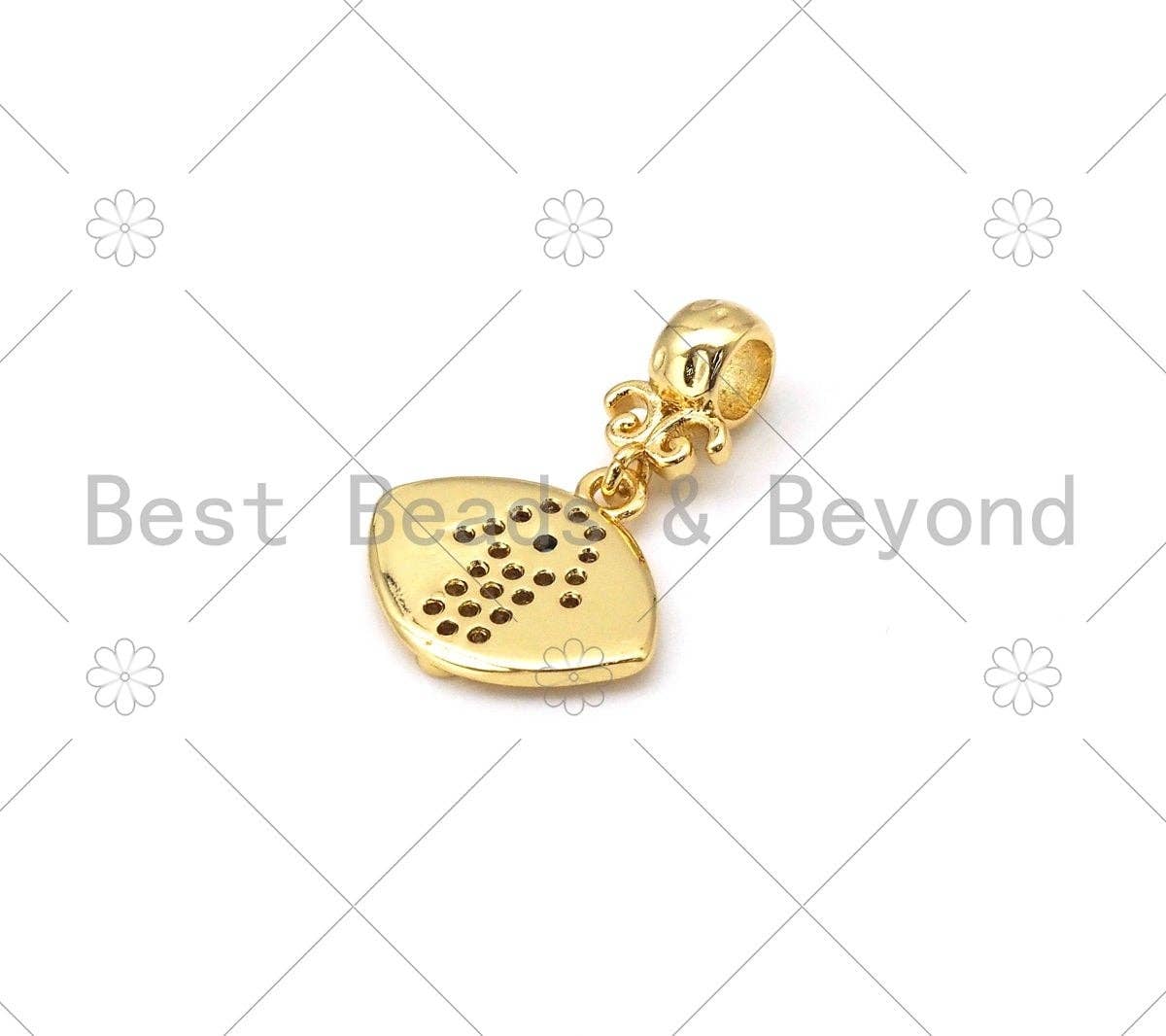 CZ Micro Pave Hamsa Hand Heart Five Point Star On Evil Eye Shape Pendant, 18K Gold Filled Evil Eye CZ Charm,16x23mm,Sku#L606