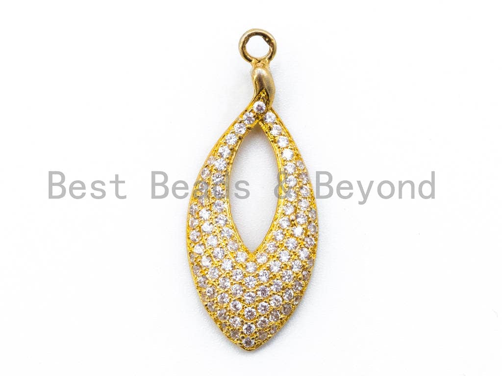 CZ Micro Pave Teardrop Go-Go Pendant, Cubic Zirconia Oval Leaf Pendant for Necklace Bracelet Earrings Making, 13x31mm,sku#B32