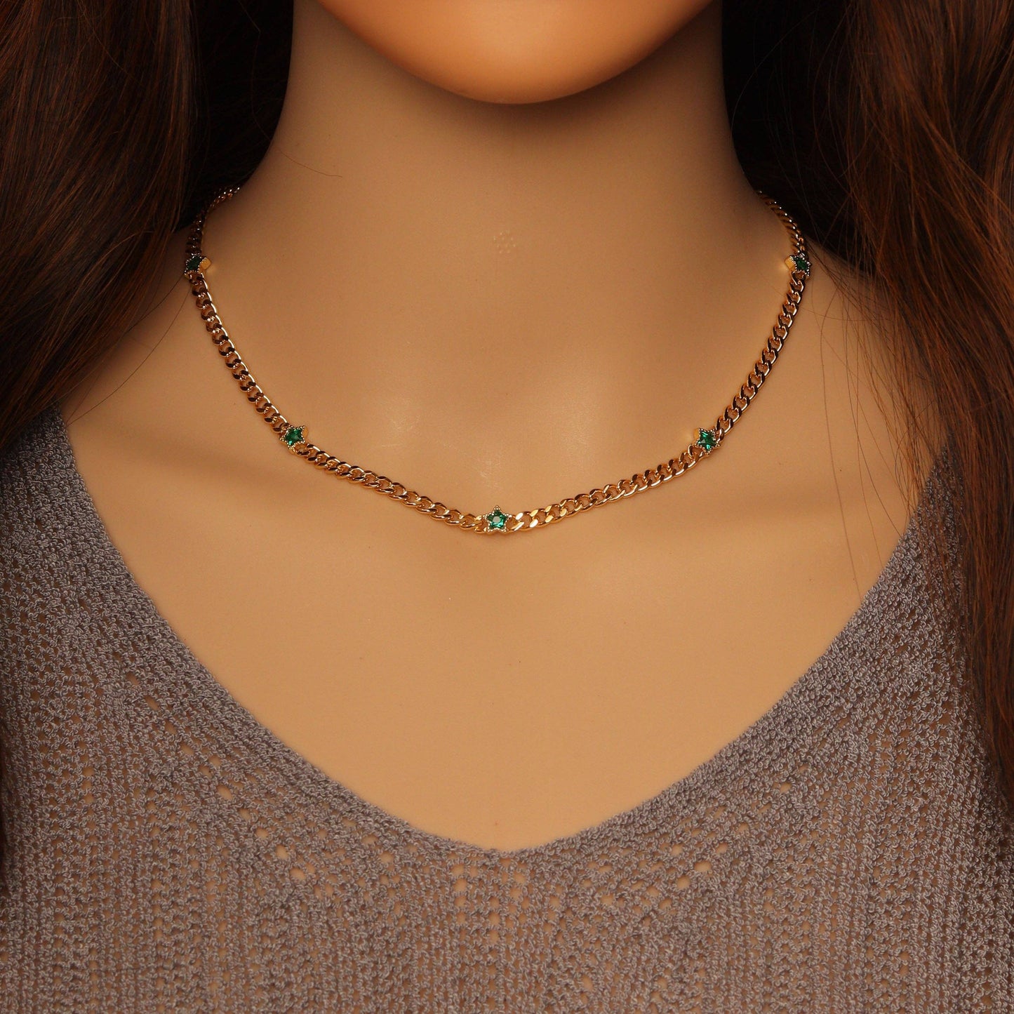 Gold Cuban Chain Star Necklace,sku#LX227
