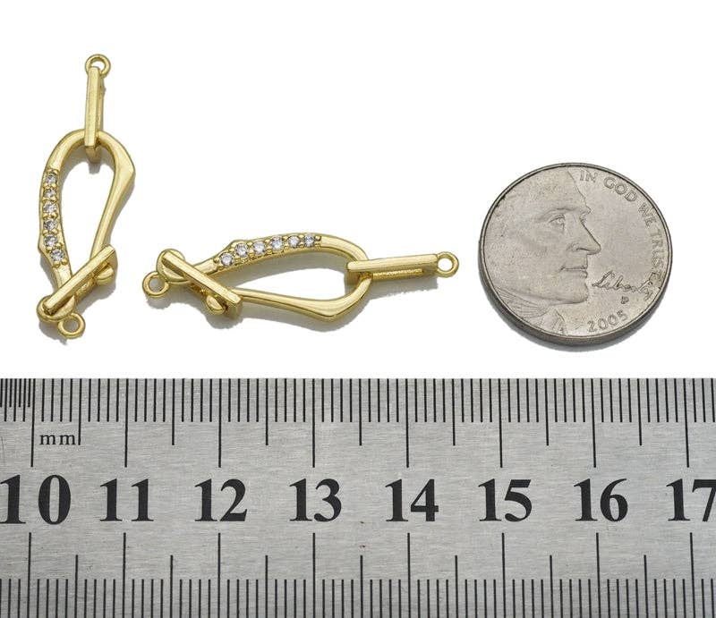 CZ Gold D Shape Connector Clasp, Sku#LK764