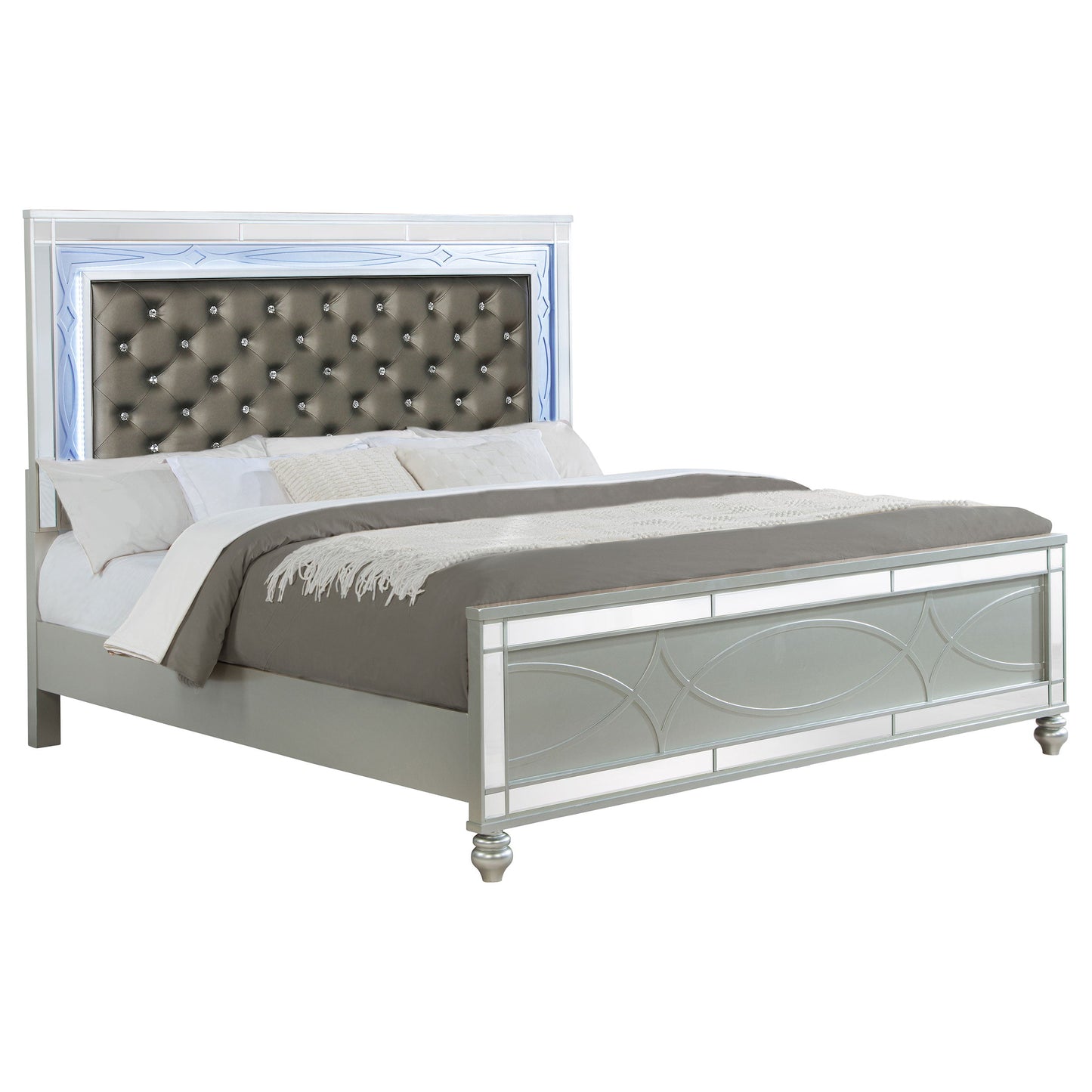 Karmen Metallic Upholstered Tufted Eastern King Panel Bed