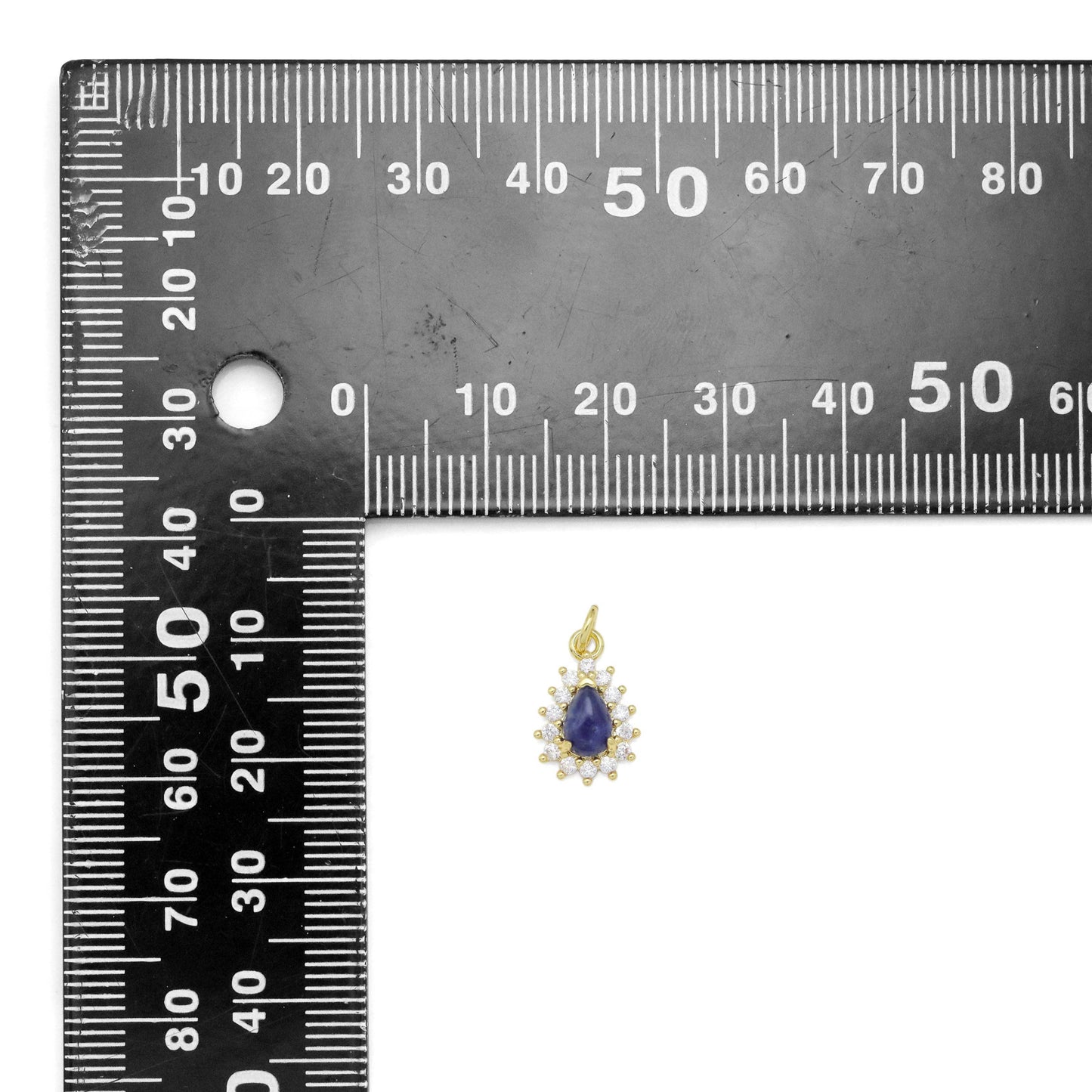 Natural SodaliteTeardrop Gemstone CZ Pave Charm, Sku#Y940