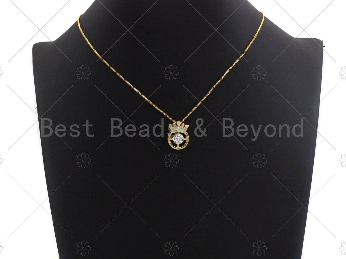 18K Gold Micro CZ Pave with Big CZ Crown Pendant, Gold Crown Charm,  Crown Beads, Jewelry Findings, 14x20mm, sku#LK47