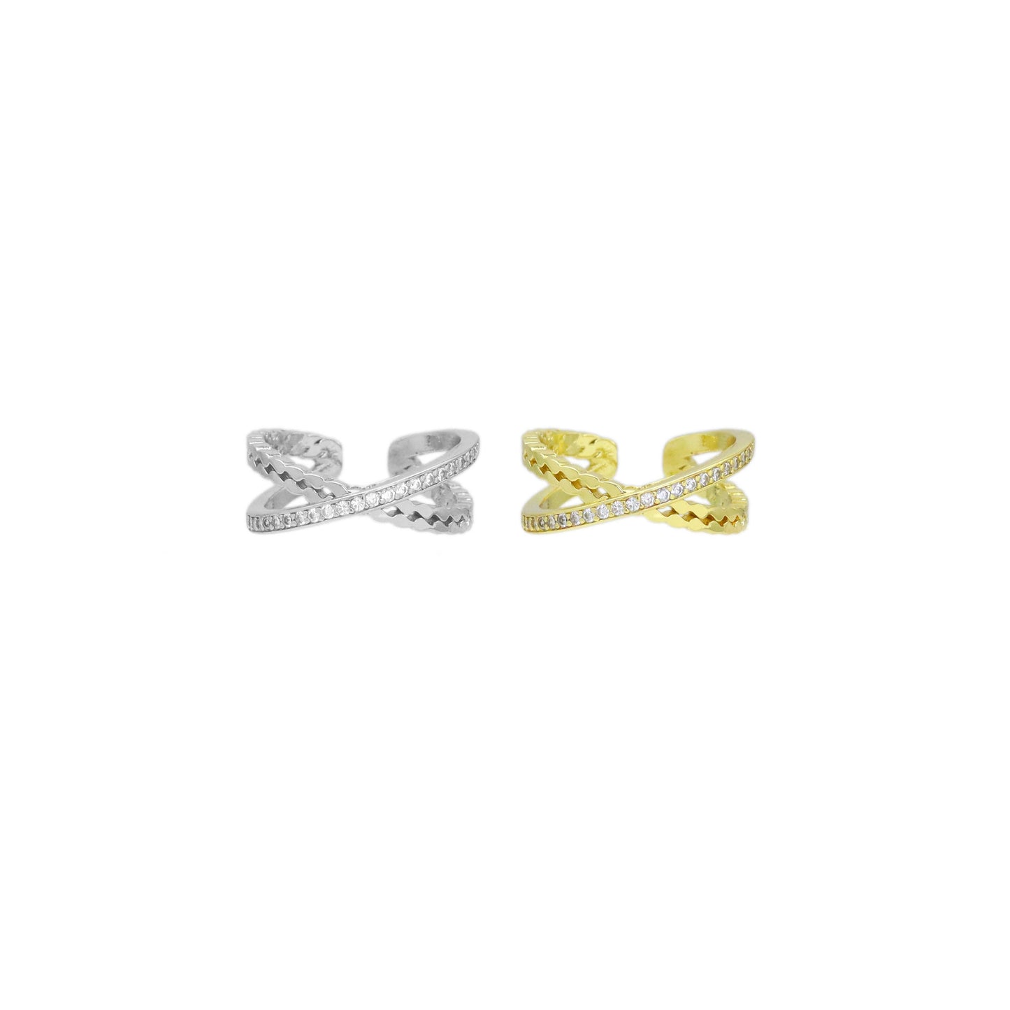 Clear CZ Criss Cross Gold Adjustable Ring, Sku#A183