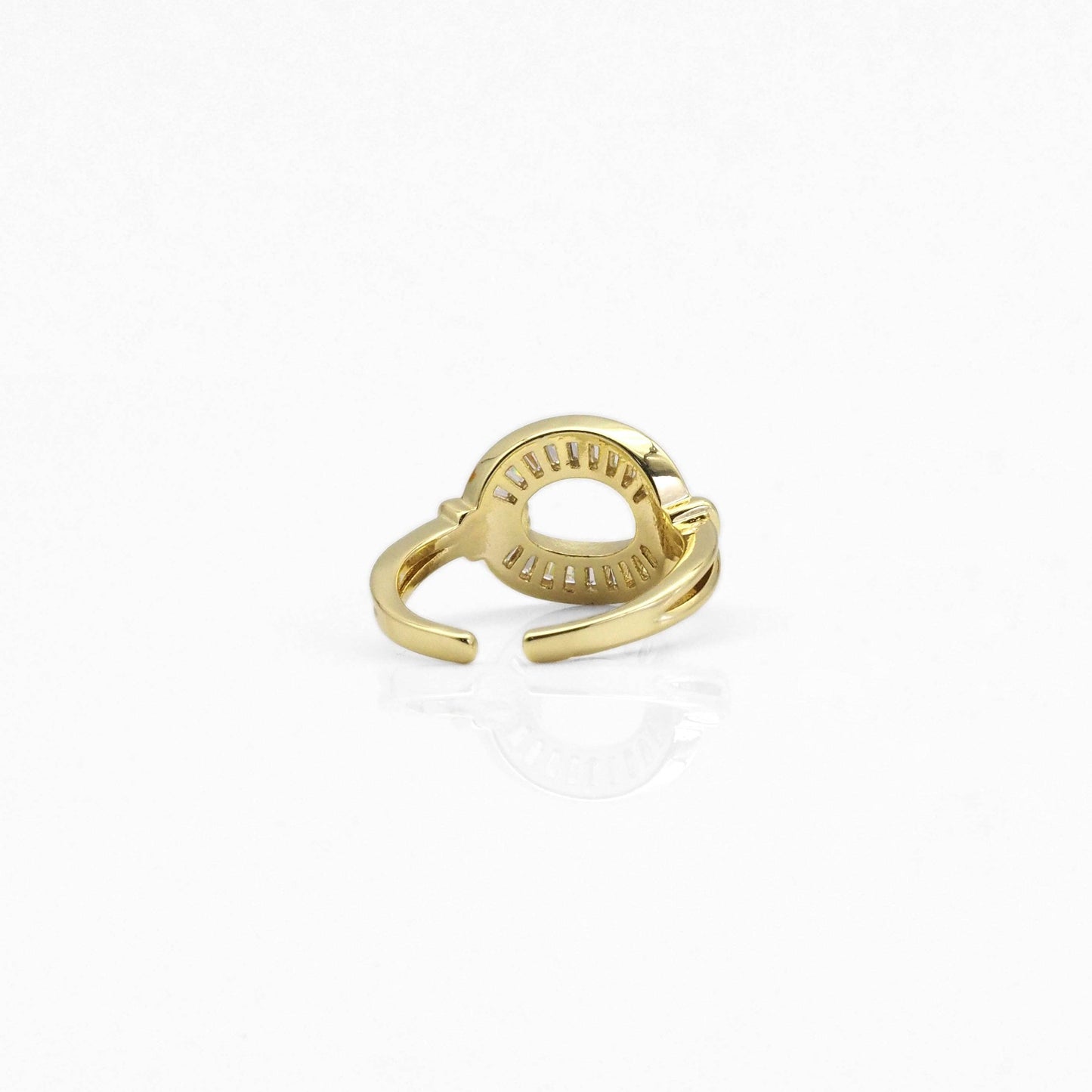 Gold Baguette CZ Oval Link Adjustable Ring, Sku#LX248