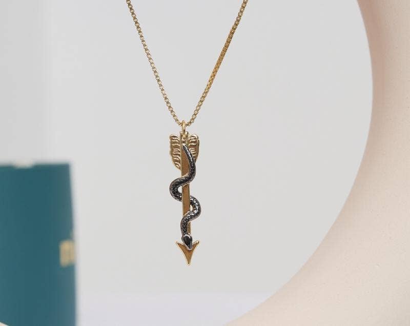 Gunmetal Snake On Gold Arrow Charm, Sku#Z1441
