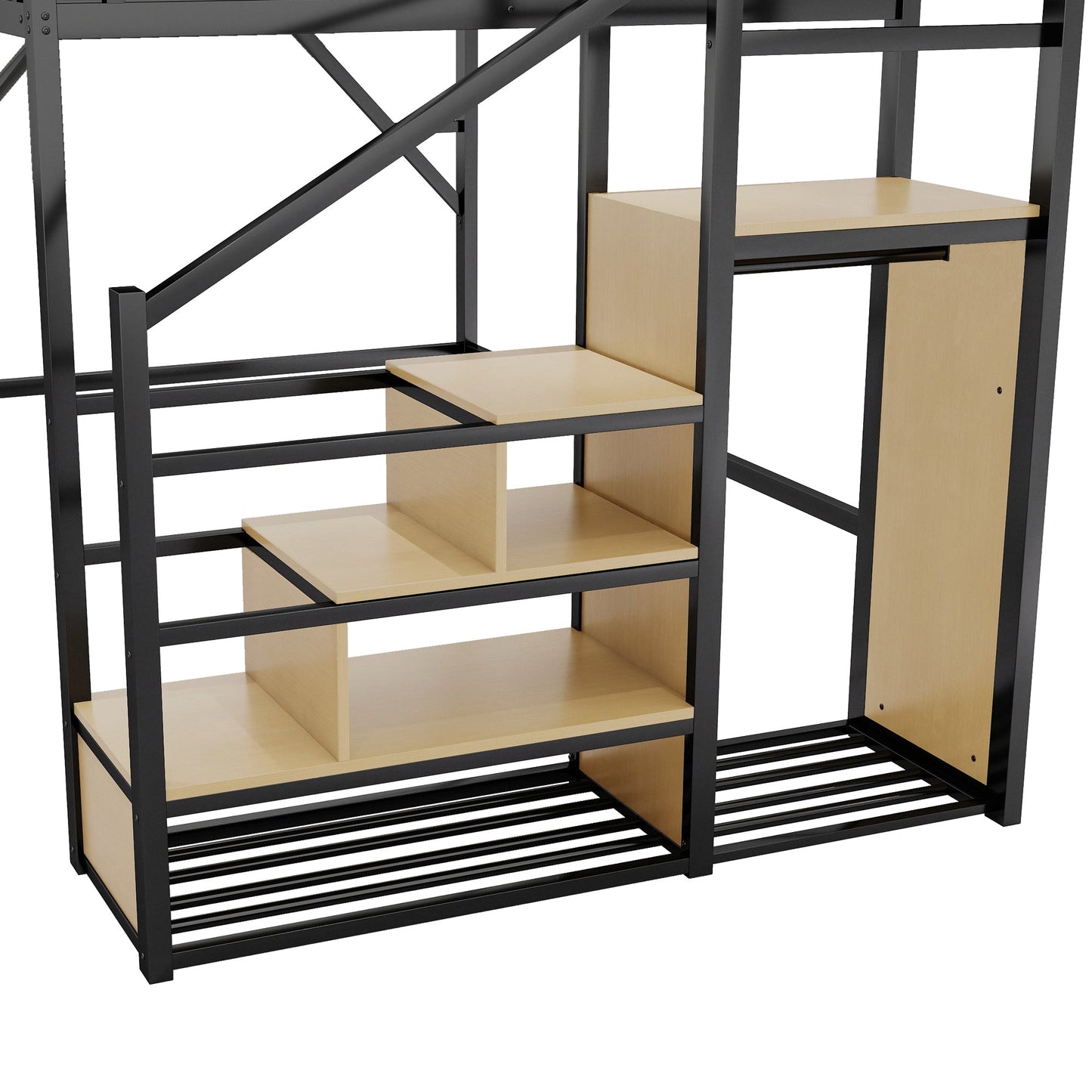 Queen Size Loft Bed with Stairs and Storage Shelves