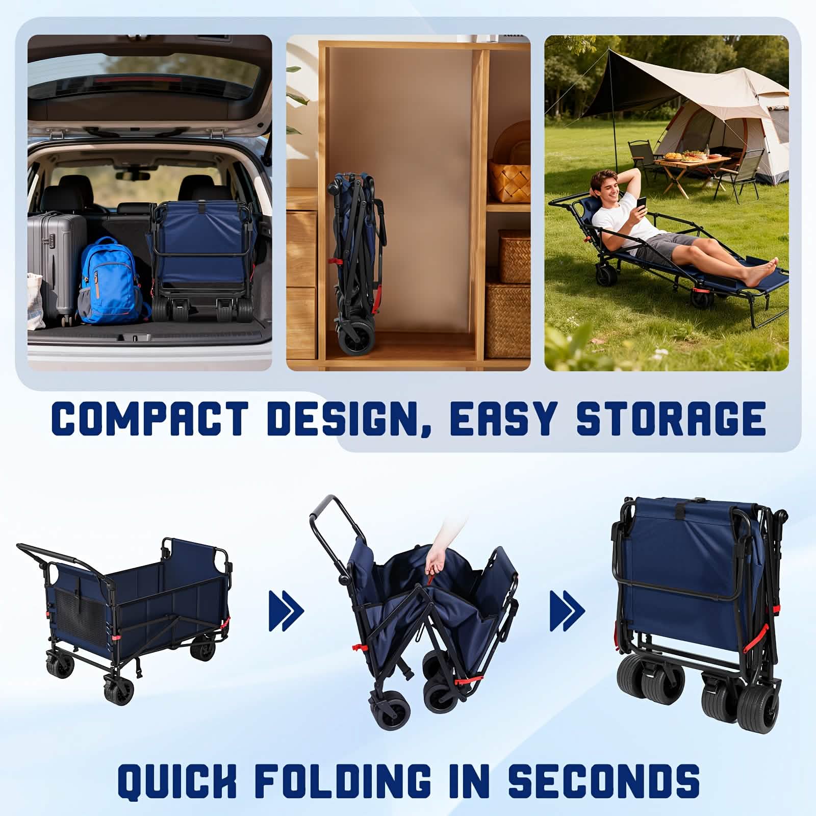 Chariot pliant 2-en-1 avec chaise – Capacité de 650 lb