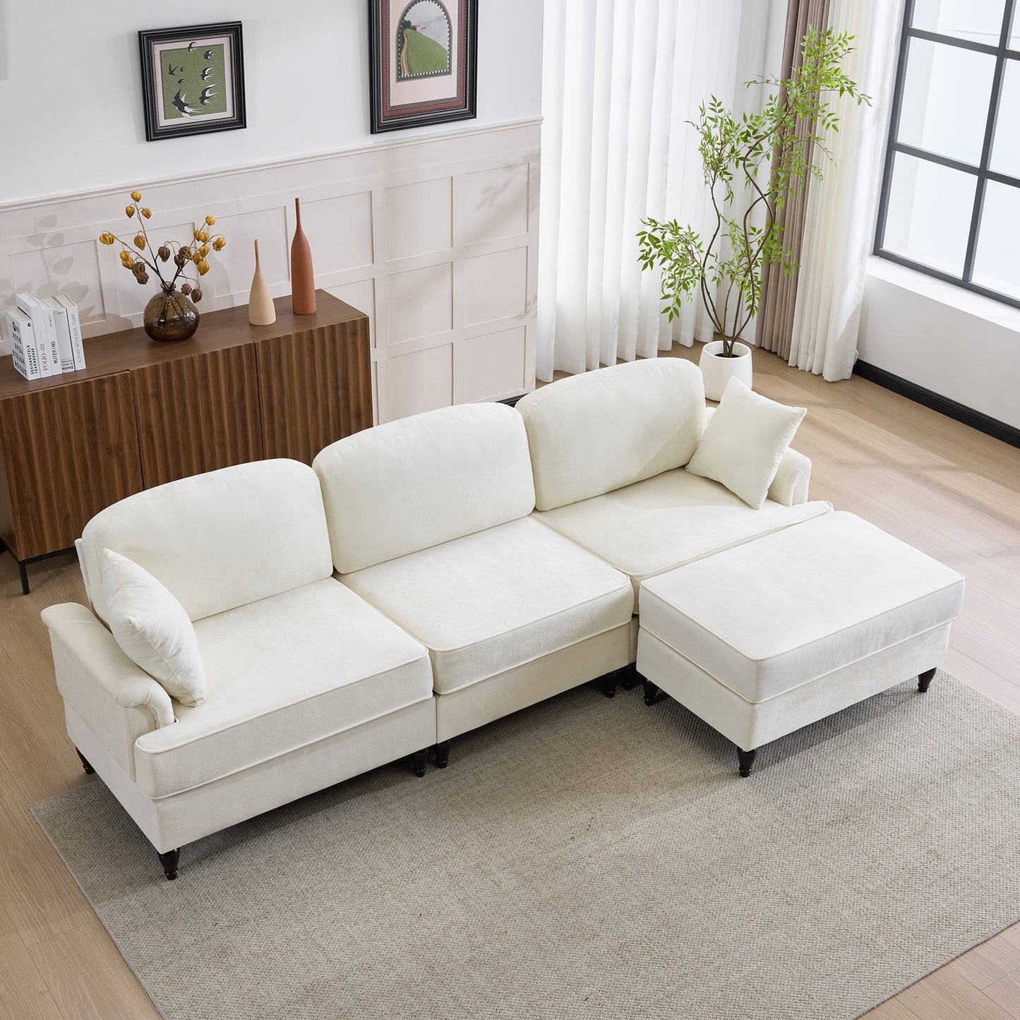 103.15'' Modern Sectional Sofa with Removable Ruffled Pleated Skirt