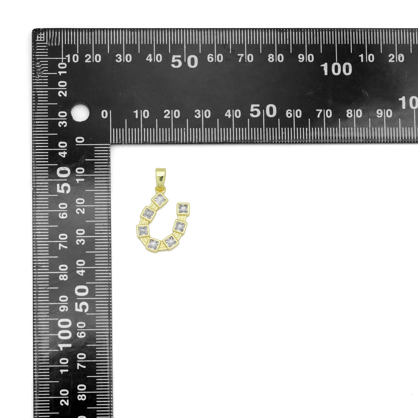 Clear Square CZ Gold horseshoe Shape Charm Pendant, Sku#LX760