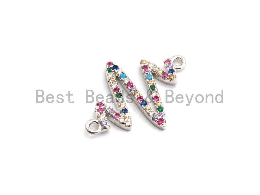 Colorful CZ Micro Pave Radio Zigzag Connector/Link, Cubic Zirconia Bracelet Necklace Earring Connector,17x23mm,sku#E423C