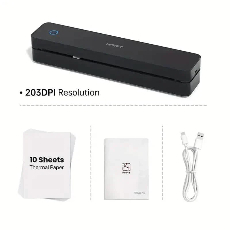 Imprimante thermique portable sans fil – 203 DPI, A4 et Lettre, chargement USB