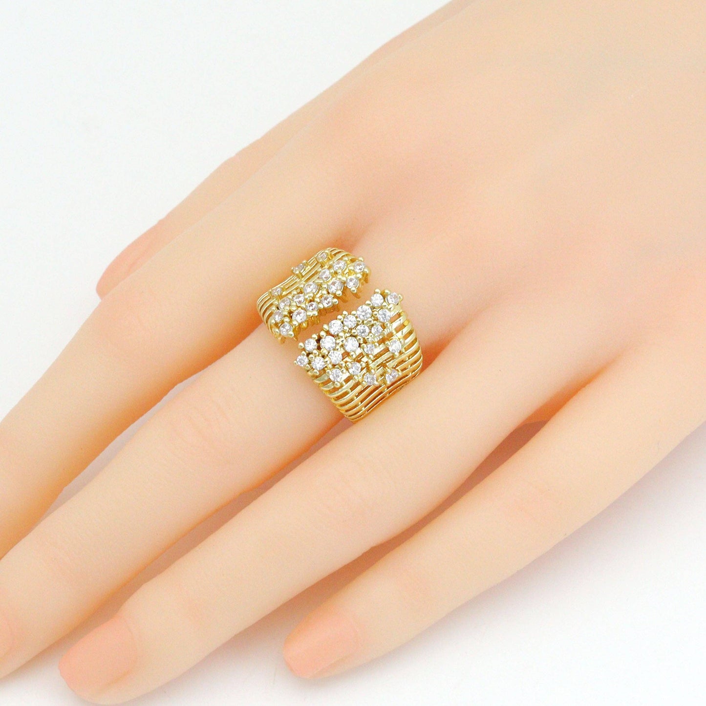 Clear CZ Gold open Cluster of CZ Adjustable Ring, Sku#LX572