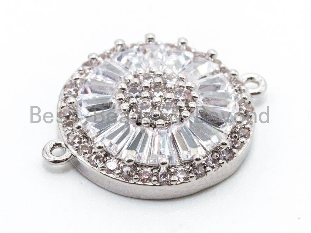 CZ Micro Pave Clear Crystal Evil Eyes Coin Connector for Bracelet/Necklace, Cubic Zirconia Space Connector Link, 14x18mm, 1pc, sku#A53