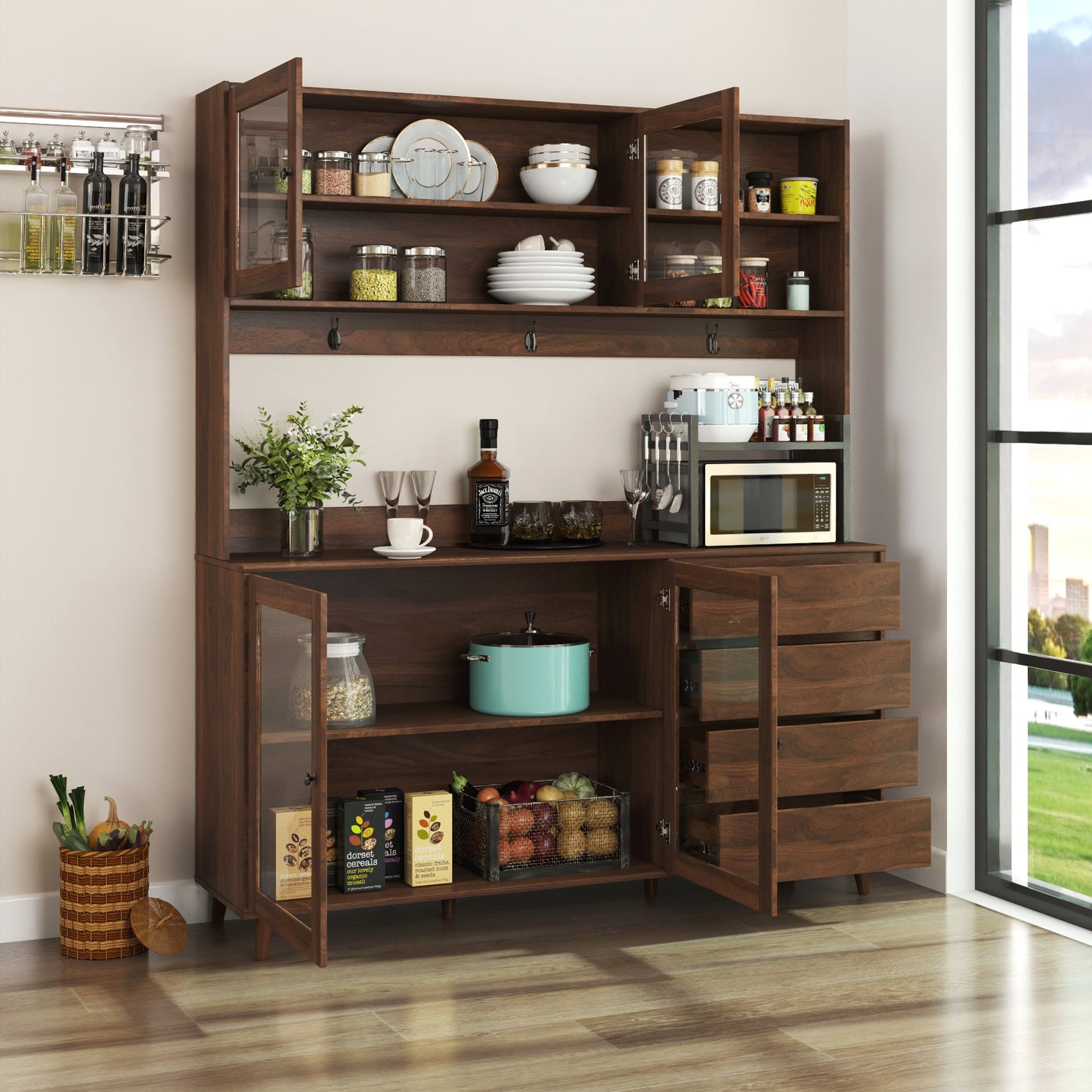 63" W Large Kitchen Hutch Cabinet