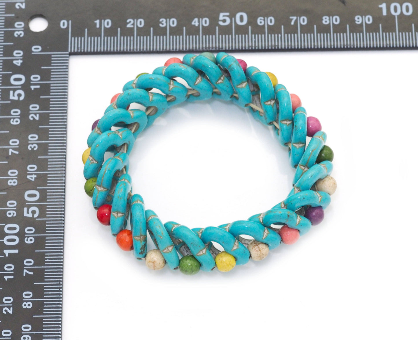 Clover Blue Turquoise Stretch Adjustable Bracelet, Sku#U1459