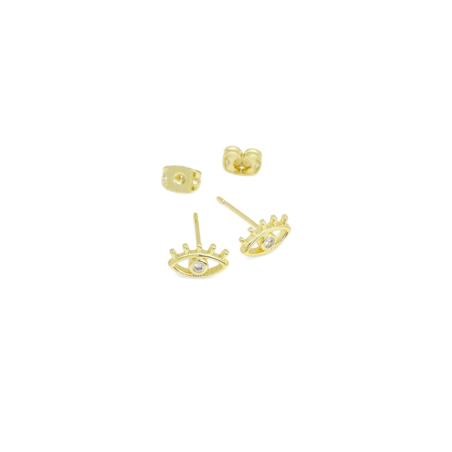 Gold Clear CZ Evil Eye Stud Earrings, Sku#LK947