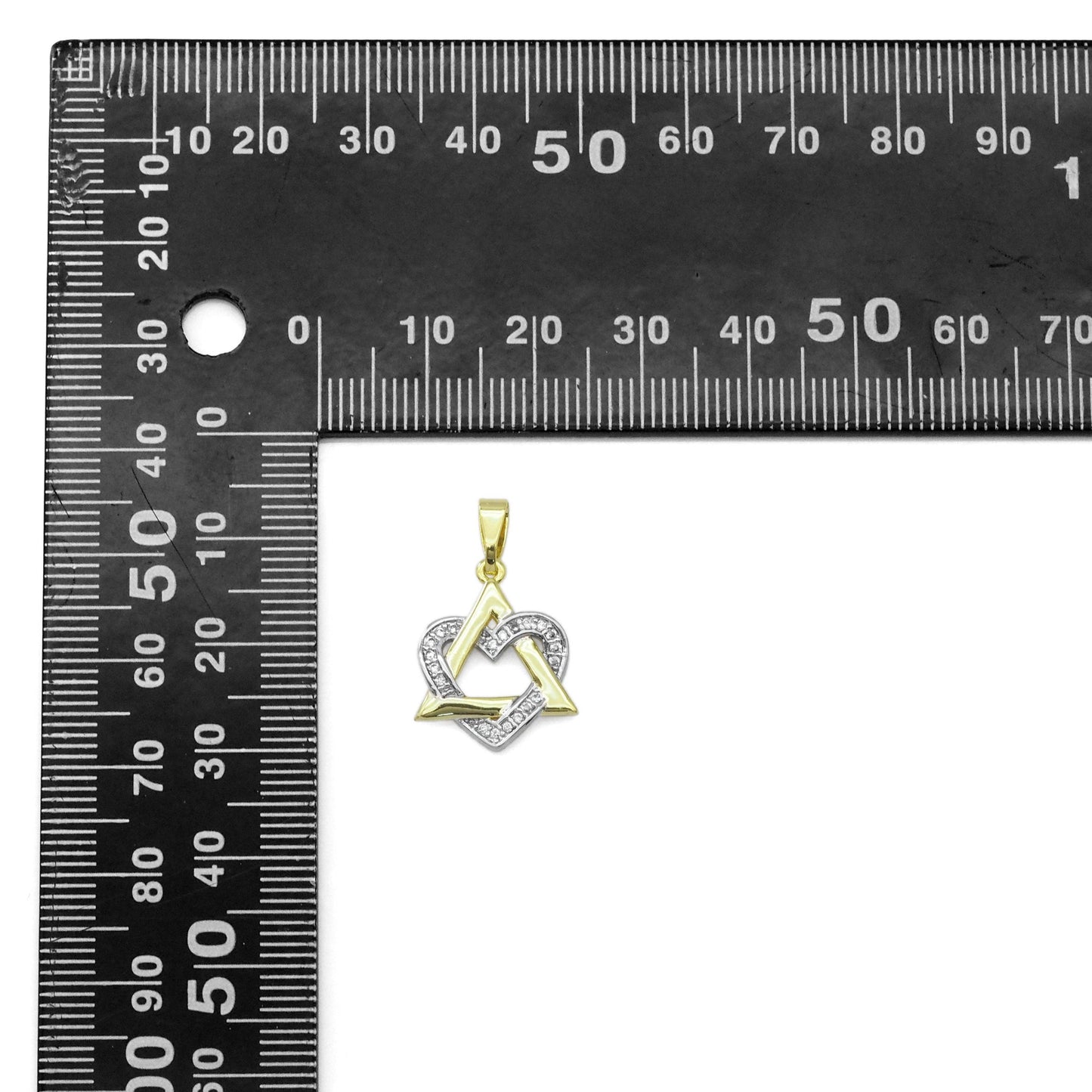 CZ Silver Heart Gold Triangle Charm, Sku#LX307