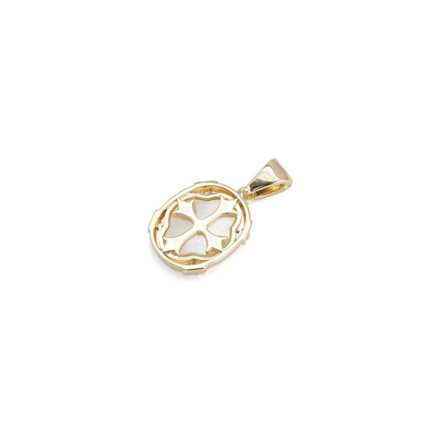 Gold / Silver CZ Cross Mother of Pearl Oval Charm, Sku#ZX164