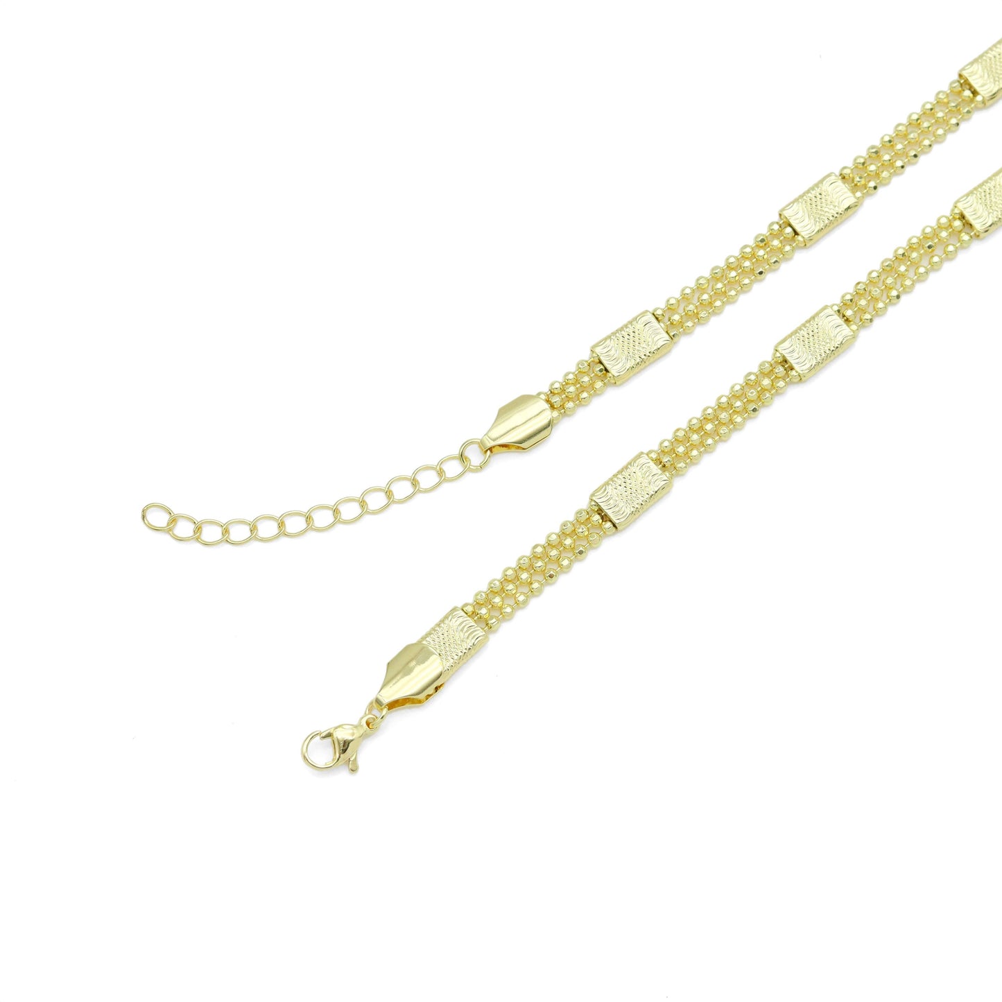 Triple Line Ball Chain wiht Rectangle Link Necklace, Sku#LD658