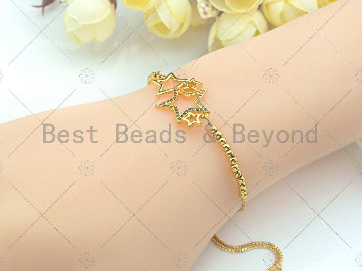 Colorful CZ Micro Pave Star Charm/Pendant, Bracelet Charm ,Star Pave Pendant, Multi Stars Connector,Gold plated Star ,18x30mm, Sku#LK112